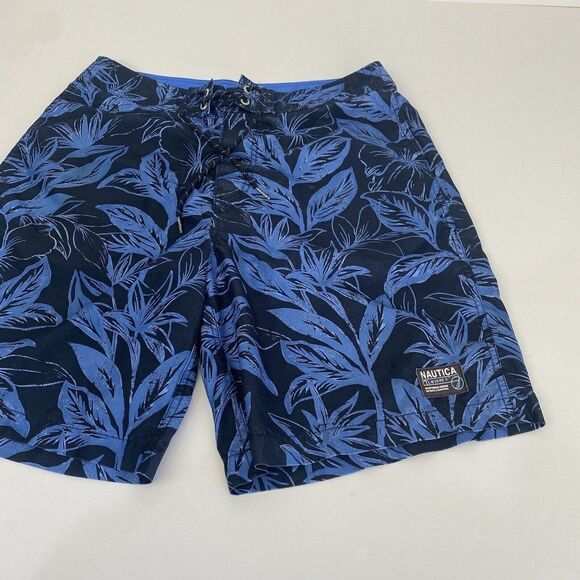 Nautica Men’s Tropical Floral Hawaiian‎ Print Swim Trunks Shorts Blue Size 32 - Picture 1 of 15